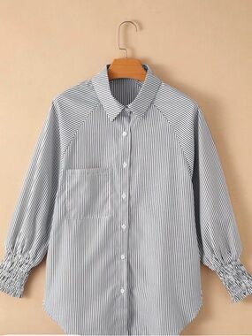 Women's Black & White Striped Button-Front Blouse